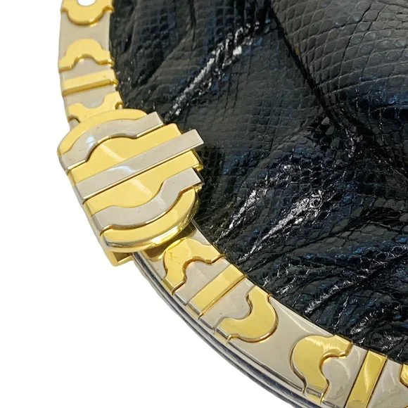 Finesse La Model Vintage Snakeskin Black Egyptian Metal Clutch Crossbody Bag - Picture 2 of 12